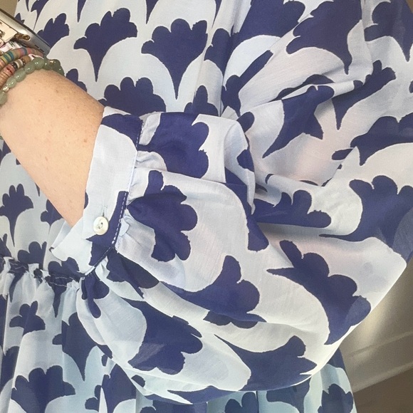 J. Marie Blue Floral Peplum Blouse Size Medium Empire Waist Top - Picture 2 of 11